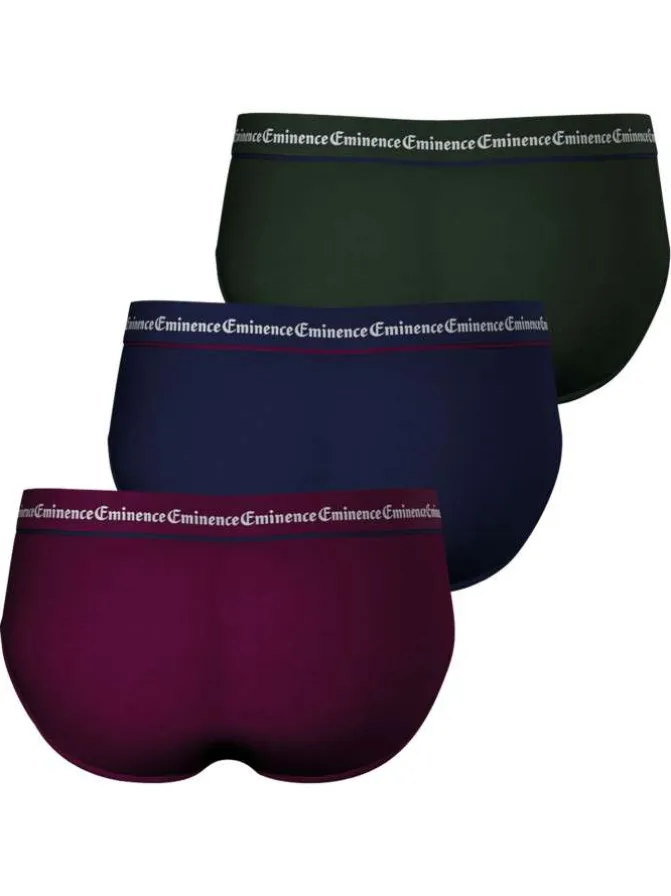Lot de 3 slips en coton tricolores unis avec le nom de la marque