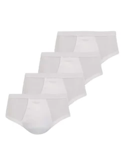Lot de 4 Slips homme blanc uni avec une bande élastiquée à la taille