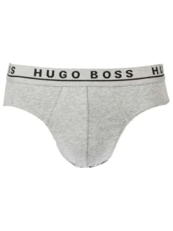 Lot de 3 slips Hugo Boss en coton stretch blanc, noir et gris chiné