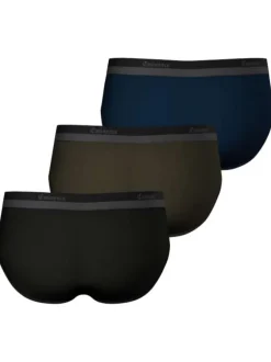 Lot de 3 slips multicolores noir, bleu et kaki en coton avec une coupe fermée