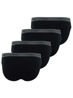 Lot de 4 slips noirs en coton unis avec taille élastiquée grise