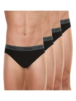 Lot de 4 slips noirs en coton unis avec taille élastiquée grise