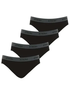 Lot de 4 slips noirs en coton unis avec taille élastiquée grise