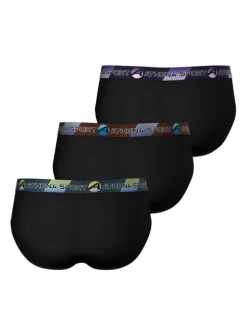 Lot de 3 slips noirs unis avec une bande de différentes couleurs sur chaque slip