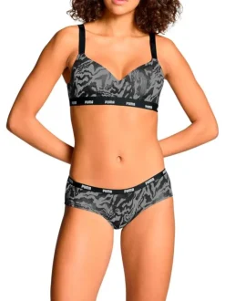 Lot de 2 slips shorty en coton noir unis avec le nom de la marque sur la taille