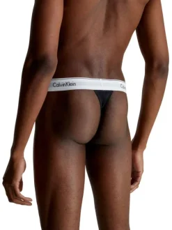 Lot de 3 strings en coton noirs unis avec une ceinture élastiquée blanche