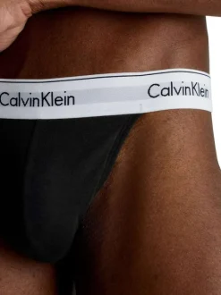 Lot de 3 strings en coton noirs unis avec une ceinture élastiquée blanche