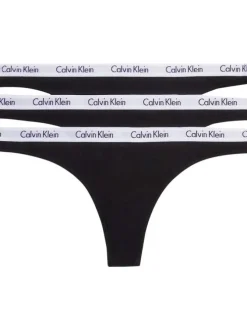 Lot de 3 strings en coton noir uni avec ceinture blanche et nom de la marque