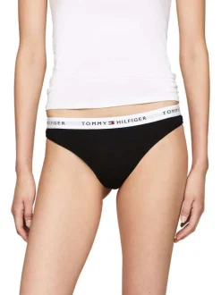 Lot de 3 strings en coton noir uni avec tailles élastiquées blanches