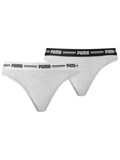 Lot de 2 strings gris en coton mélangé unis logotypés