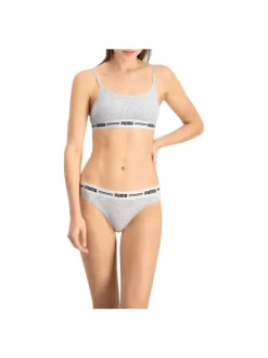 Lot de 2 strings gris en coton mélangé unis logotypés