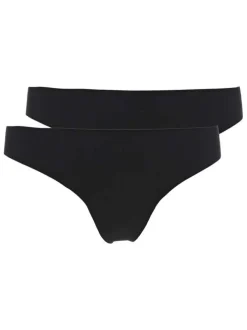 Lot de 2 strings noir uni avec logo iconique sur le devant en noir