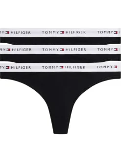 Lot de 3 tangas en coton noirs unis pourvus d'une taille élastiquée