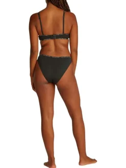 Lot de trois sous-vêtements Tanga noirs unis avec marque à la taille