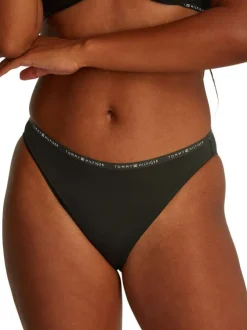 Lot de trois sous-vêtements Tanga noirs unis avec marque à la taille
