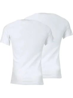 Lot de 2 t-shirts blancs en coton unis coupe droite col V