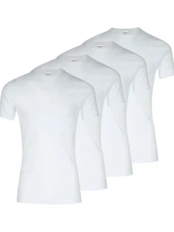 Lot de 4 t-shirts en coton blancs avec un col ras du cou et coupe près du corps