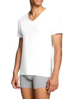 Lot de 2 t-shirts en coton blancs à coupe droite et de cols en v