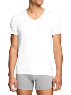 Lot de 2 t-shirts en coton blancs à coupe droite et de cols en v