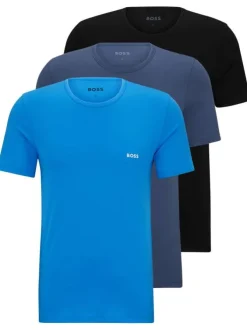 Lot de 3 T-shirts en coton bleus unis avec une coupe droite et un col rond