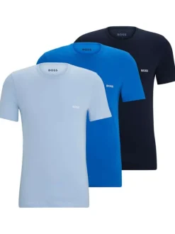 Lot de 3 t-shirts en coton bleu uni avec une coupe droite et un col rond