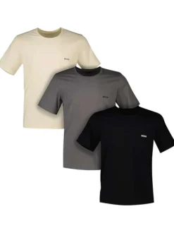 Lot de 3 T-shirts en coton multicolores unis à coupe droite et col rond