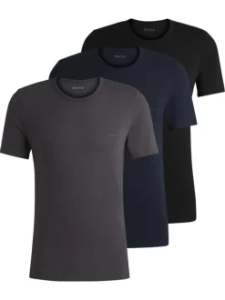 Lot de 3 t-shirts en coton tricolore unis avec le logo à coupe près du corps