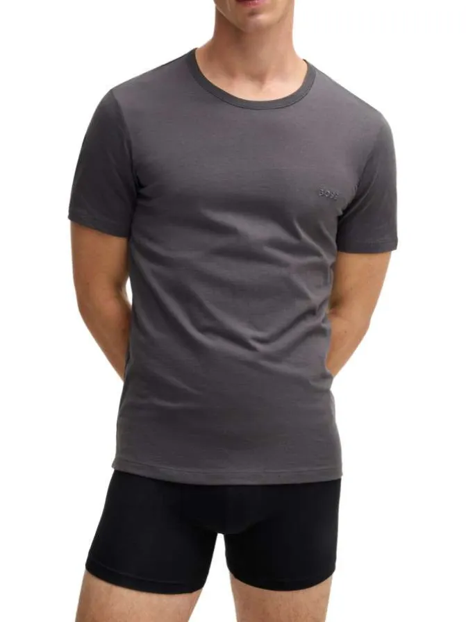 Lot de 3 t-shirts en coton tricolore unis avec le logo à coupe près du corps