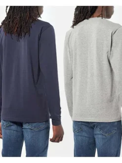 Lot de 2 T-Shirts gris et marine en coton coupe slim avec un col en v