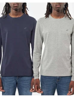 Lot de 2 T-Shirts gris et marine en coton coupe slim avec un col en v