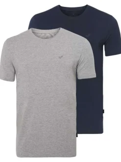 Lot de 2 T-shirts gris et marine uni droits avec un col rond et logo sur la poitrine