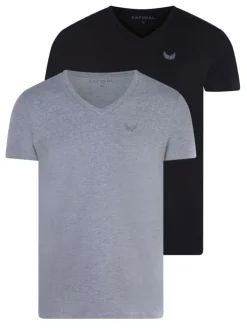 Lot de 2 T-shirts multicolore en coton unis coupe slim col v
