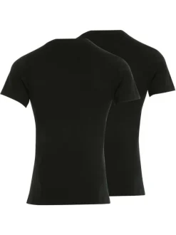 Lot de 2 t-shirts noirs en coton unis coupe droite col V