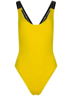 Maillot de bain une pièce jaune à bretelles logotées