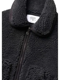 Manteau noir en maille gaufrée à coupe droite avec col sherpa et 2 poches
