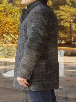 Manteau anthracite à carreaux coupe longue