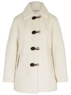 Manteau écru uni coupe droite avec un col à rabats et des boutons