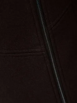 Manteau en laine mélangée noir uni avec un col montant en fausse fourrure