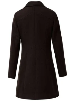 Manteau en laine mélangée noir uni avec un col montant en fausse fourrure