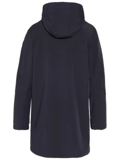 Manteau marine à coupe droite pourvu d'un col à capuche avec cordon de serrage