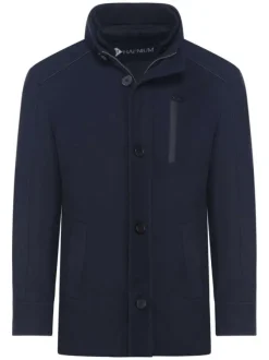 Manteau marine uni coupe droite col montant et zippé