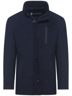 Manteau marine uni coupe droite col montant et zippé