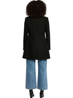 Manteau noir effet lainage pourvu d'un col tailleur et de manches longues