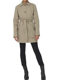Manteau Trench beige uni avec une coupe droite et un col à revers