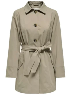 Manteau Trench beige uni avec une coupe droite et un col à revers