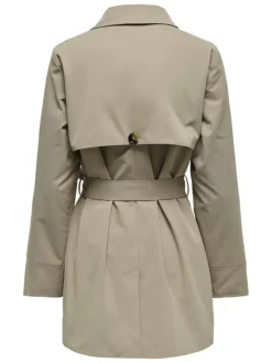 Manteau Trench beige uni avec une coupe droite et un col à revers