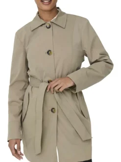 Manteau Trench beige uni avec une coupe droite et un col à revers