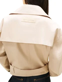 Manteau Trench court en coton mélangé beige uni avec une coupe droite