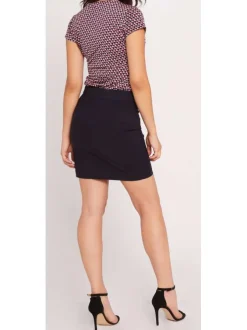 Mini-jupe marine pour femme unie avec boucle dorée