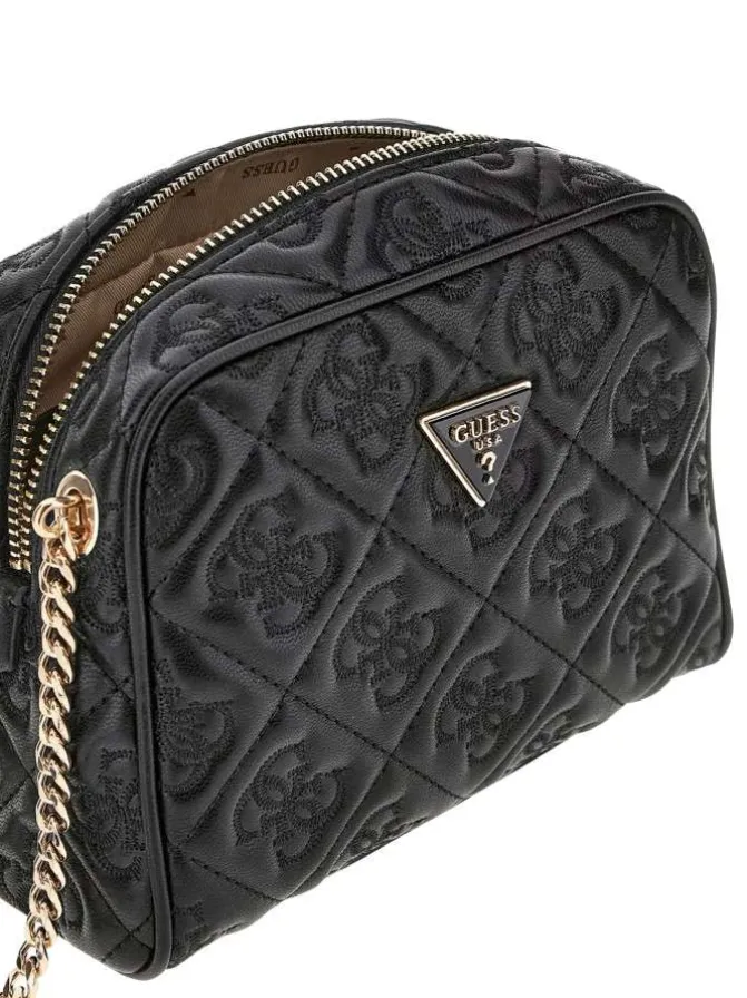 Mini sac à bandoulière noir zippé à monogrammes 4G brodés ton sur ton